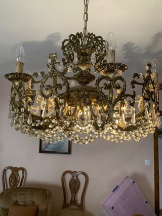 Lampara Cristal Dorado Vintage