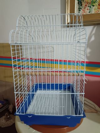 Gabbia uccelli taglia media bianca e blu