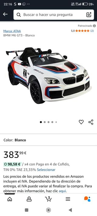 Coche eléctrico BMW M6 GT3 niño