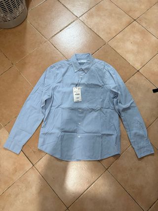Camisa Vestir Zara Azul - Hombre