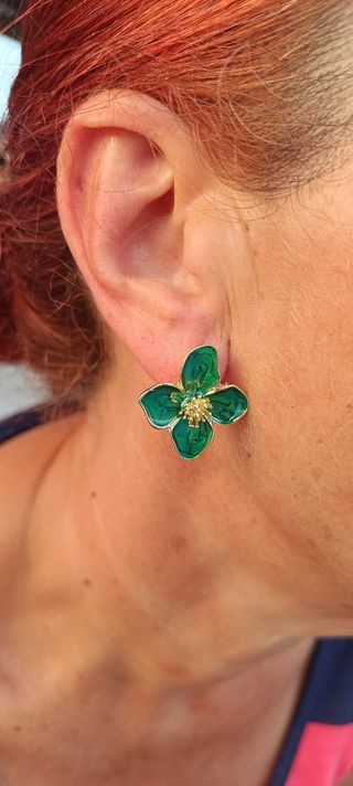 Pendientes flores verdes dorados