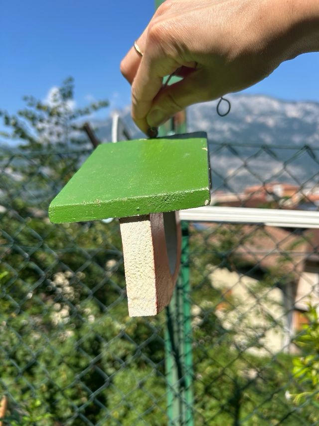 Casetta legno uccelli arancione-verde
