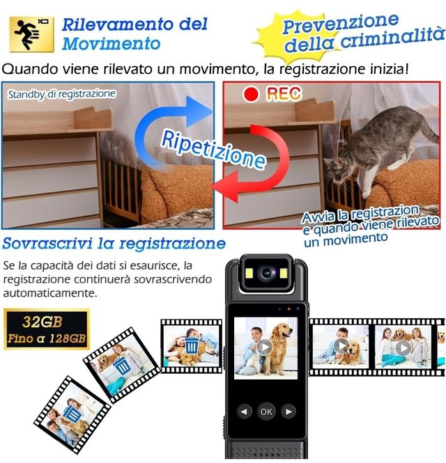 Telecamera BodyCam Audio Foto Video - 32gb - NUOVA