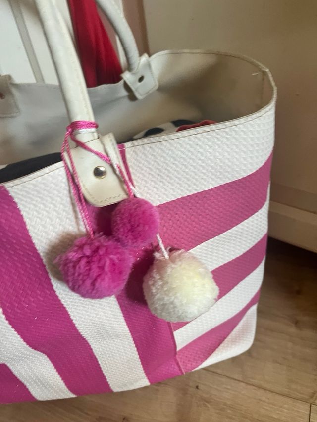 Bolsa playa rayas rosa-blanca