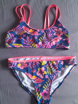 Bikini niña flores azul-rosa
