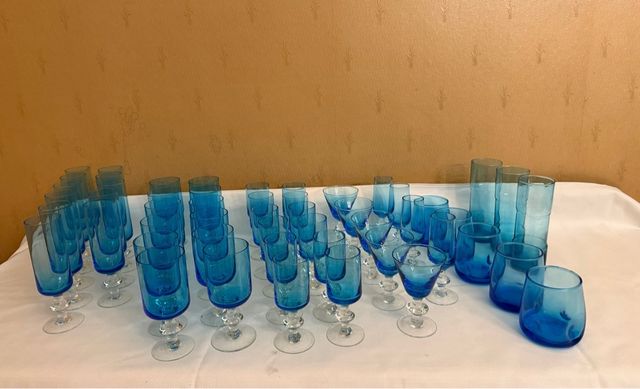 Juego cristaleria azul vintage