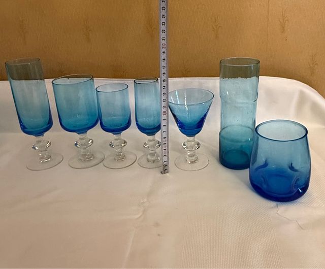 Juego cristaleria azul vintage