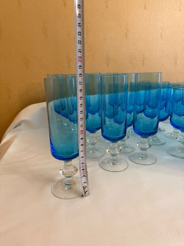 Juego cristaleria azul vintage