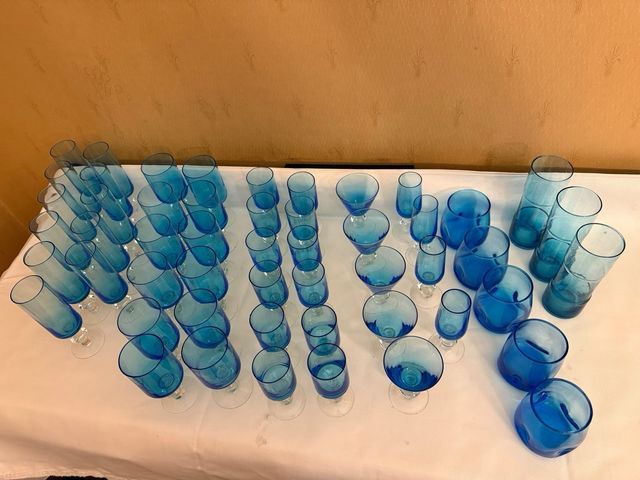 Juego cristaleria azul vintage