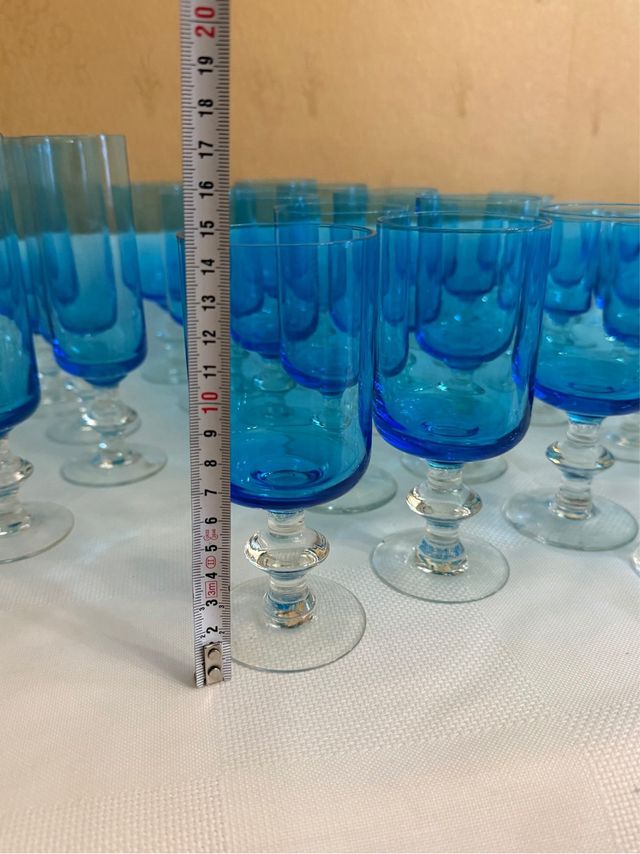 Juego cristaleria azul vintage