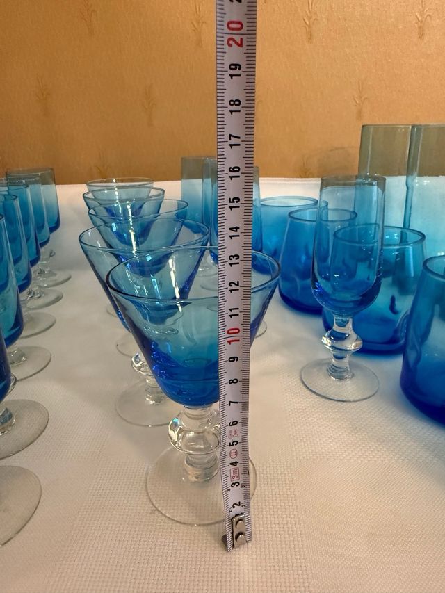 Juego cristaleria azul vintage