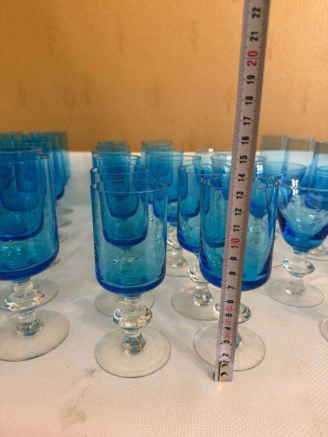 Juego cristaleria azul vintage