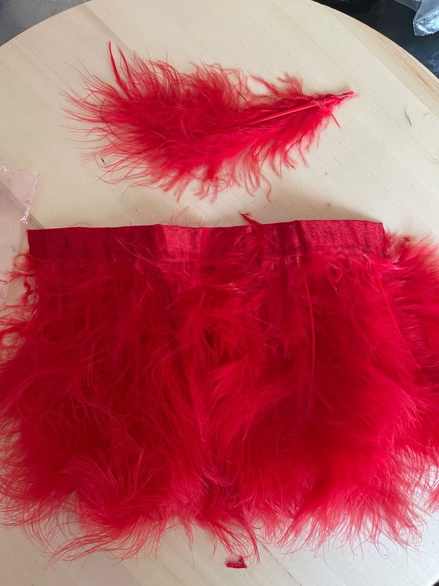 Tira plumas natural 0,9m. Tupidas. Largo 12cm.Rojo