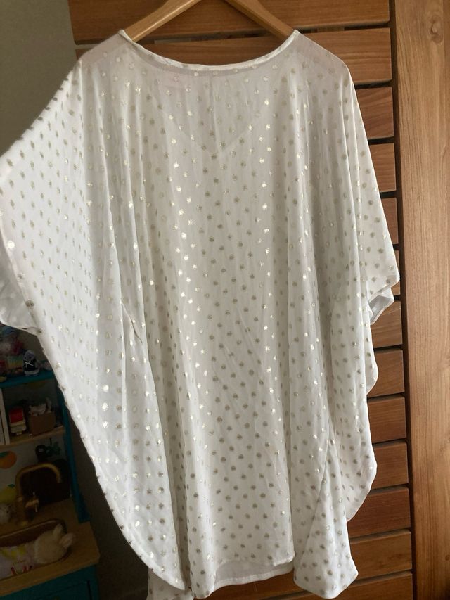 Vestido blanco lunares dorados S