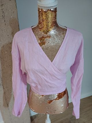 Blusa lino rosa - Top corto