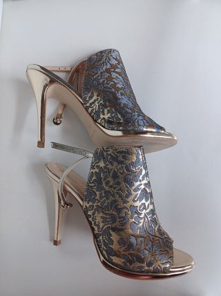 Sandali eleganti oro-grigio, tacco alto