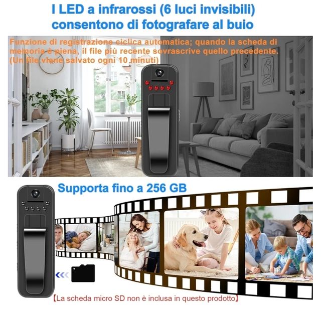 Bodycam Spia con clip NUOVA videosorveglianza