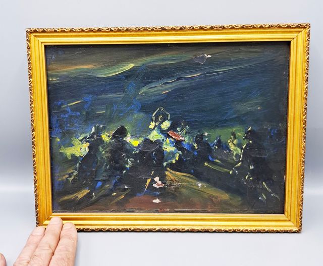 Óleo sobre tabla: fiesta nocturna