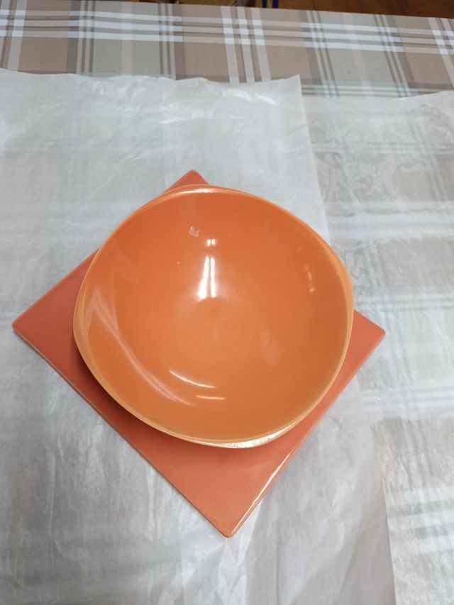 Juego Plato y Bol Cerámica Naranja