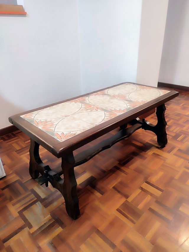 Mesa centro vintage madera cerámica