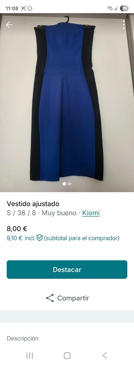 Vestido Kiomi azul y negro talla S