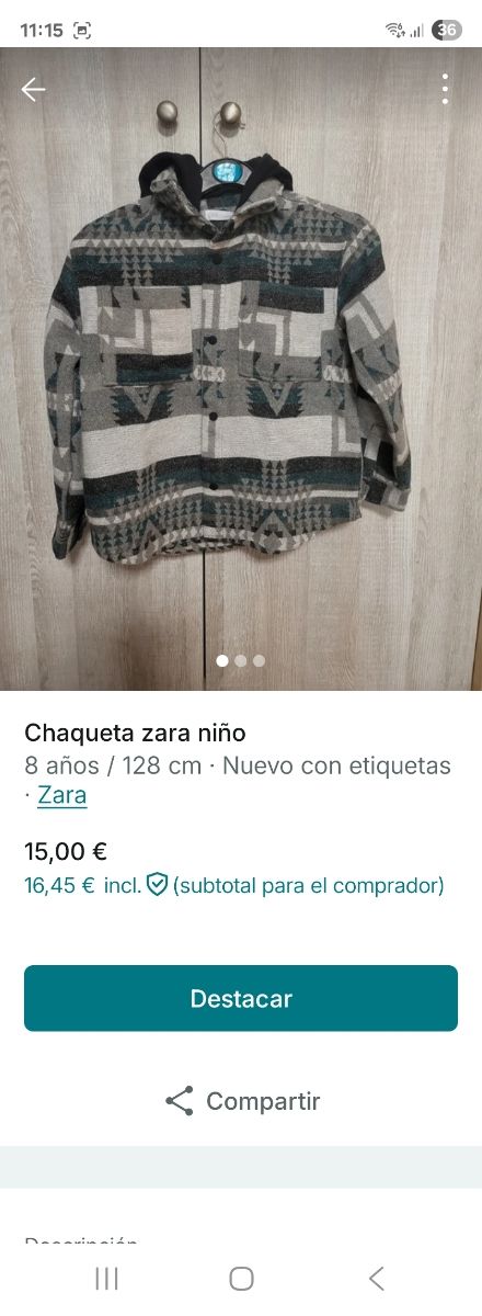 Chaqueta Zara niño 8 años - 128cm
