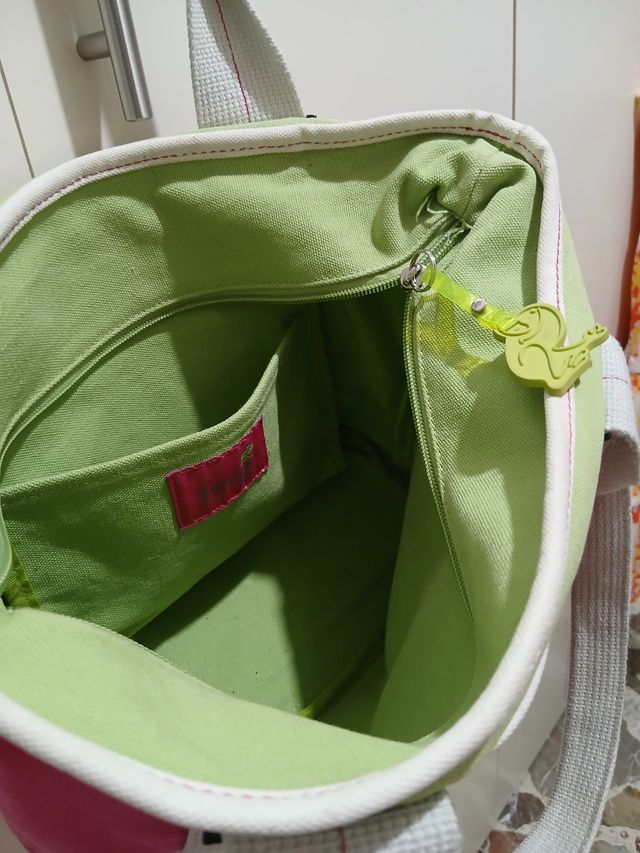 Borsa tela estiva verde&rosa