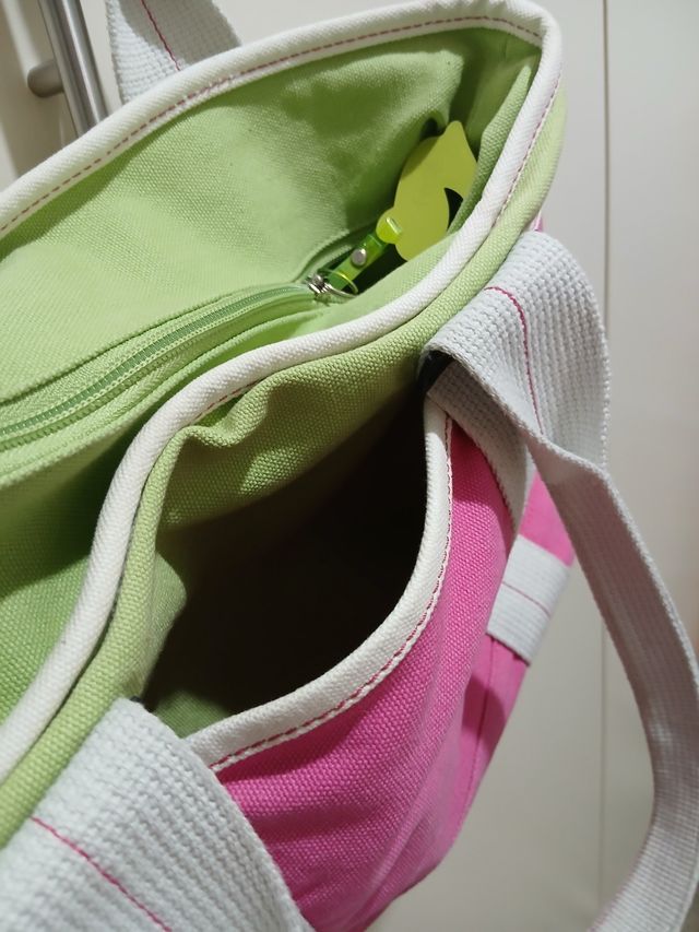 Borsa tela estiva verde&rosa