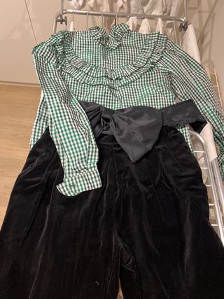 Conjunto blusa+pantalón vichy verde-negro fiesta 