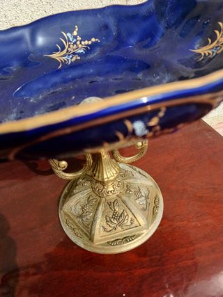 Jarrón metal y vidrio azul y dorado