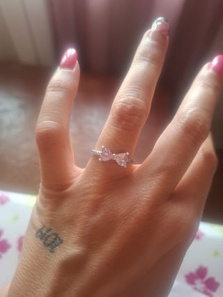 Anillo lazo rosa plata tipo Pandora 
