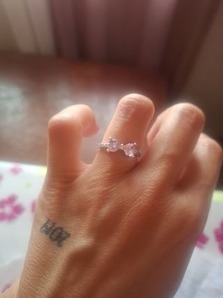 Anillo lazo rosa plata tipo Pandora 