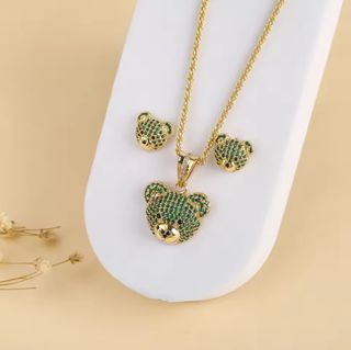 Conjunto collar y pendientes oso varios colores