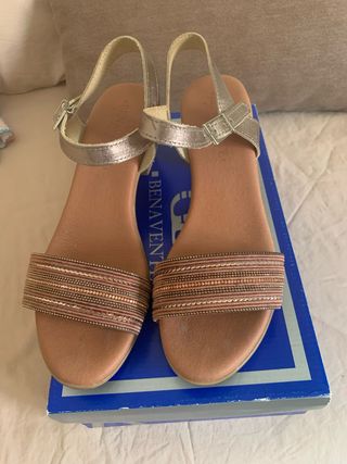 Sandalias Benavente tacón 39 marrón-dorado 