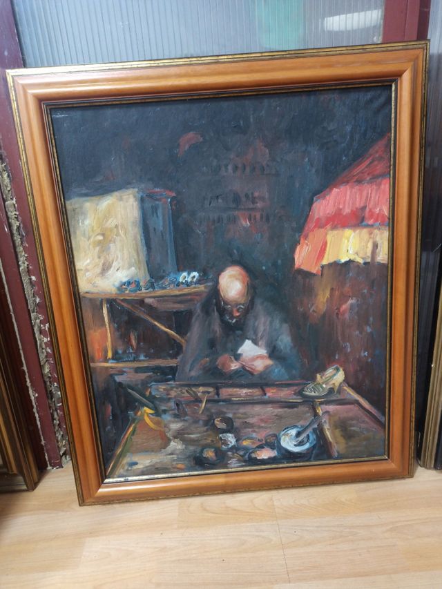 Cuadro óleo pintor trabajando