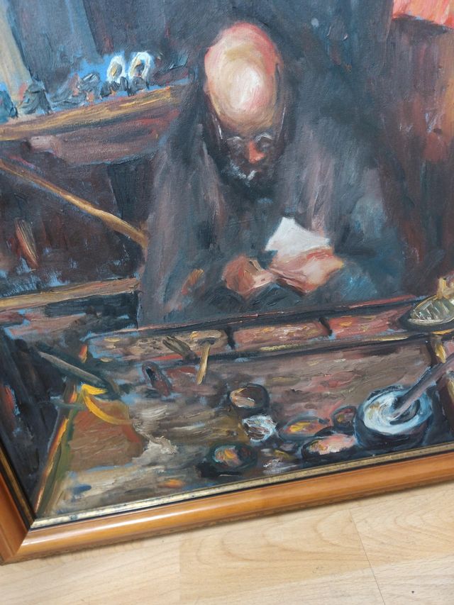 Cuadro óleo pintor trabajando