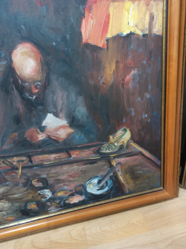 Cuadro óleo pintor trabajando