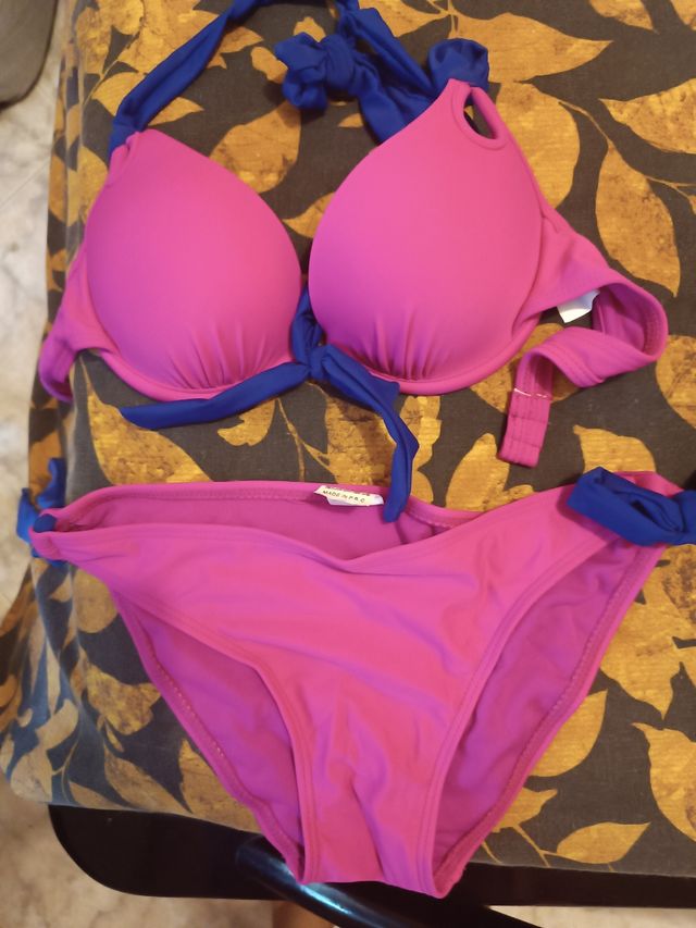 Bikini rosa fucsia y azul - Talla XS (34)