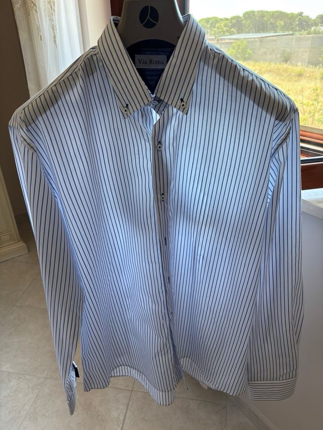 Camicia Via Roma XXL a righe blu e bianche