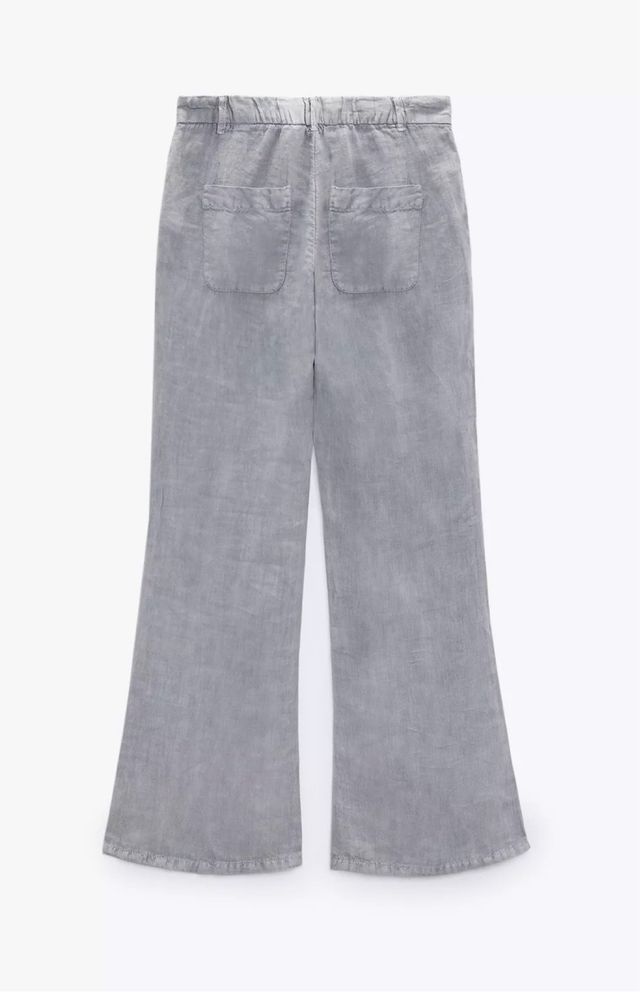 Pantalón Lino Gris Flare Zara