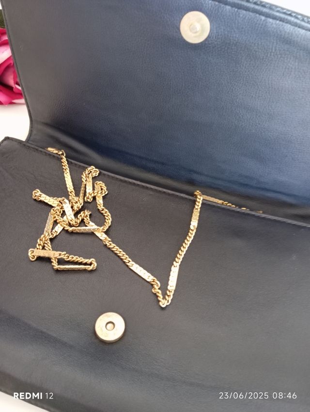 Borsa a tracolla vintage blu catena dorata pelle