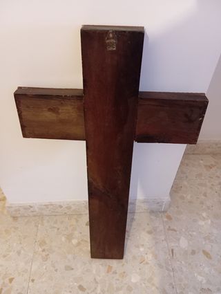 Crucifijo madera tallada antiguo