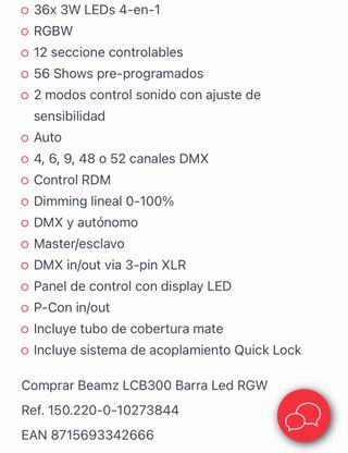 2Barras LED Beamz LCB300 RGBW + maleta BeamzAC425.