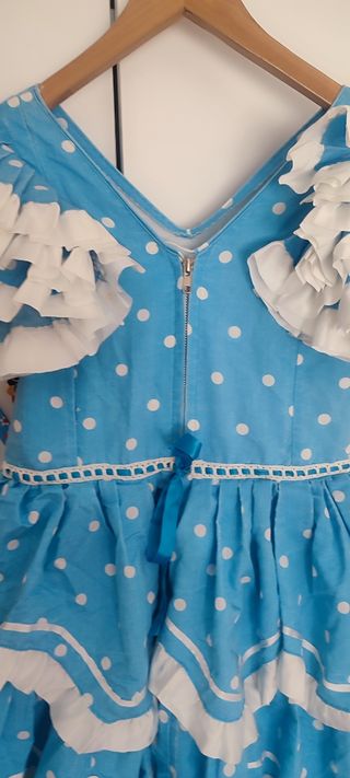 Traje de sevillana niña azul lunares