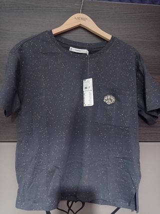 Pijama  mujer gris y dorado