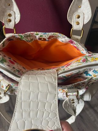 Bolso piel y charol - Blanco y estampado floral