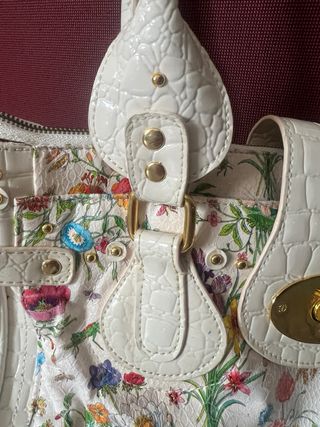 Bolso piel y charol - Blanco y estampado floral
