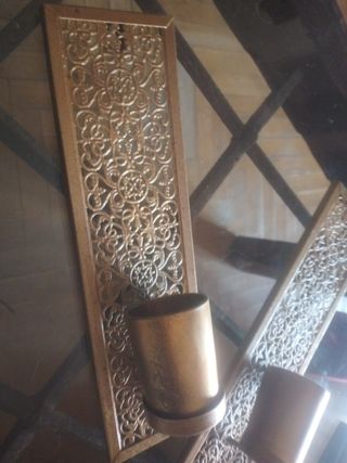 2 Candelabros pared metal dorados
