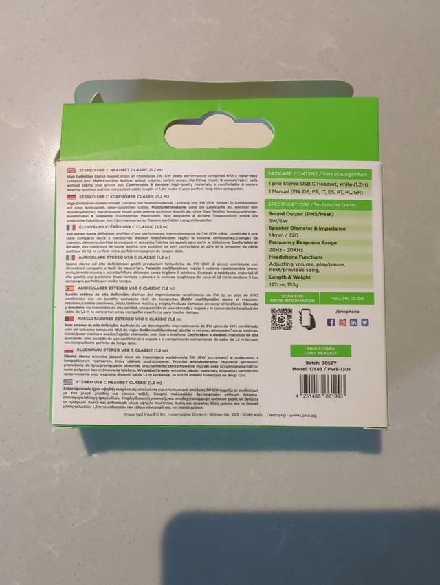 Auricolari Prio Stereo USB C bianchi