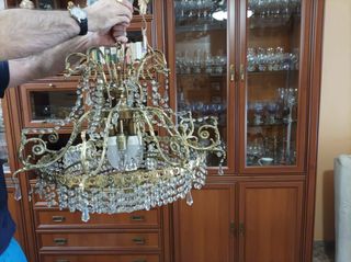 Lampara bronce y cristal antigua